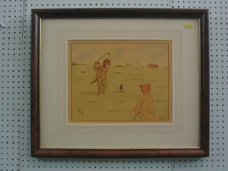 After Louis Waine, a coloured print "Cat Golfers" 10" x 13"