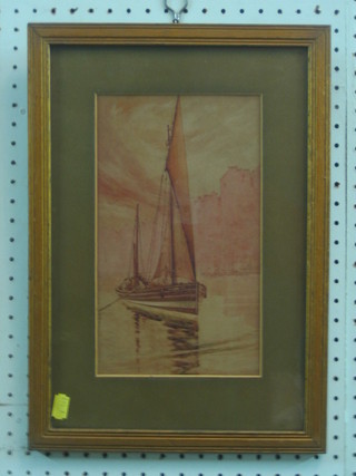 Watercolour drawing, impressionist scene "Barge" 11" x 6"