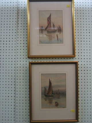 F C Bridle, a pair of watercolours "Barges" 9" x 6" signed