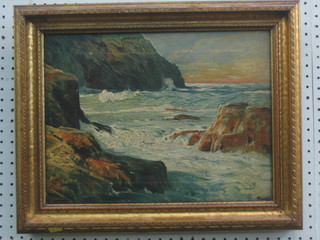Oil on canvas "Sea Scape" indistinctly signed 12" x 15"