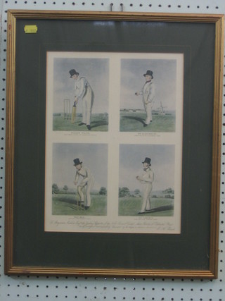 A coloured print "Four Early Cricketers" 13" x 10"