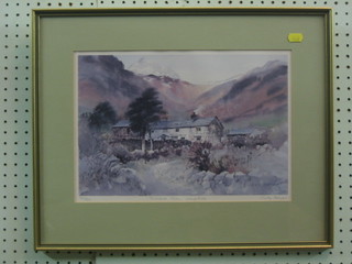 Judy Boyes, a coloured print "Milbeck Farm in Langdale" signed 9" x 14"