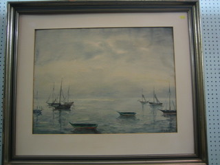 Klah?, impressionist watercolour "Sea Scape with Fishing Boats" 18" x 25"