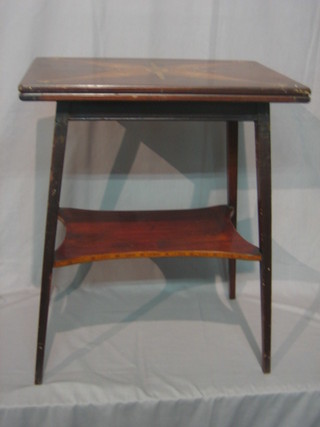 An Edwardian inlaid mahogany flip over top card table with shaped undertier, 22"