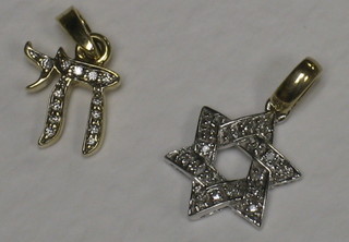 A gold Star of David pendant set diamonds and 1 other pendant (2)