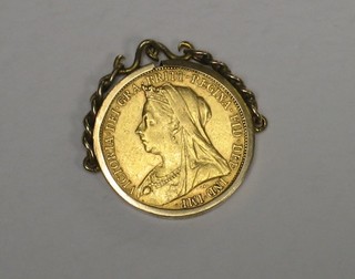 A Victorian 1899 half sovereign mounted as a pendant