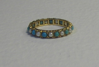 A Victorian gold dress ring set pearls and turquoise