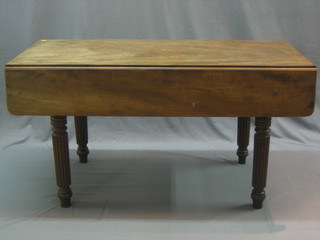 A Scottish? William IV Pembroke table fitted 2 drawers, raised on turned and reeded supports 49"