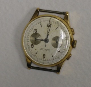 A gentleman's chronograph wristwatch, the dial marked Antimagnetic Ancre 17 rubies Swiss with 2 subsidiary second hands, contained in a Swiss 18ct gold case marked 750 122