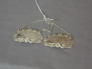 2 modern silver decanter labels "Brandy and Sherry"