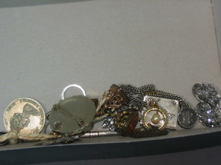3 gilt metal seals, a double sided photograph locket and a small collection of costume jewellery