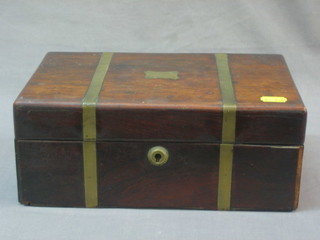 A Victorian mahogany trinket box with brass banding and hinged lid 11" (repair to back)
