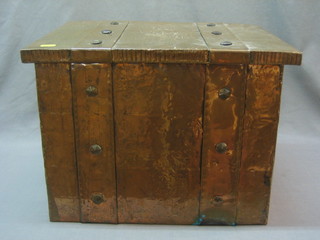 A 1930's Art Deco rectangular copper coal bin with hinged lid 17"