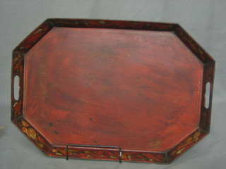 A 19th Century lozenge shaped pressed metal tray 10"