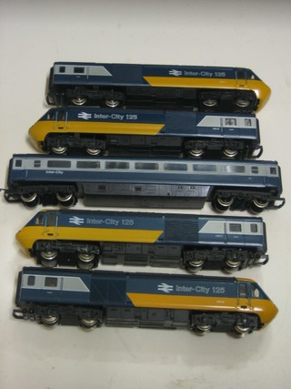4 Hornby OO gauge British Railways Intercity 125 locomotives and 1 carriage, unboxed
