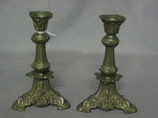 A pair of Jacobean style gilt metal candlesticks 7"