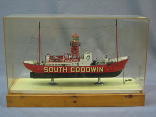 A model of the light ship South Goodwind 14" contained in a perspex case