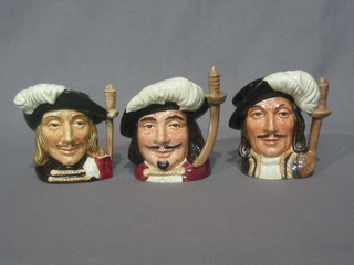 3 medium size Royal Doulton character jugs The Three Musketeers Aramis, Athos and Porthos 4"