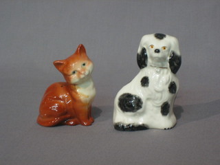 A Beswick figure of a seated Staffordshire style dog, the base marked Beswick 13787 3" and 1 other of a ginger seated cat 3"