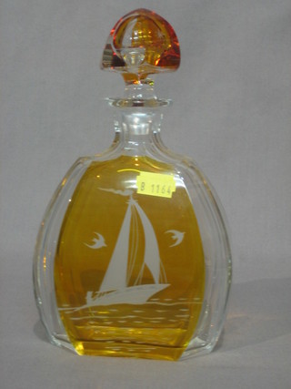 A Swedish Orreforse 2 colour glass decanter decorated a yacht in full sail 9" (some chips to stopper)