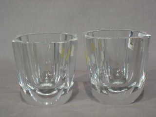 A pair of Swedish Orreforse square Art Glass vases 3"