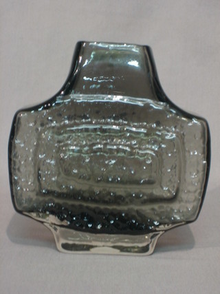A black tinted Whitefriars square glass vase 6"