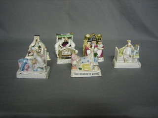 A 19th Century Samson porcelain figure with goat 2", a pair of 19th Century porcelain figures of boy and girl, a Goebal figure, Crinoline lady (f and r), an ashtray supported by a figure of a terrier 