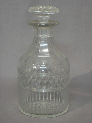 A 19th Century club shaped cut glass decanter and stopper 9"