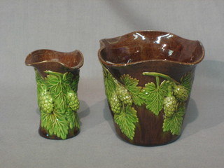 A Rye Majolica brown glazed pottery vase 4" and 1 other 3" (some chips)