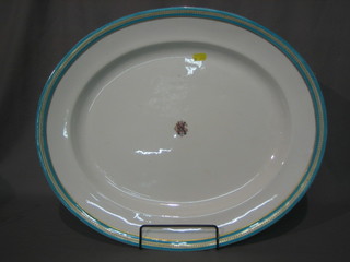 A large 19th Century white glazed porcelain meat plate with turquoise and gilt banding 21"