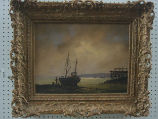 David Slint?, oil on canvas "Beached Fishing Boat" 11" x 15"