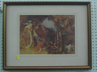 After William Russell Flint, a coloured print "Sleeping Knight and Lady" 9" x 13"