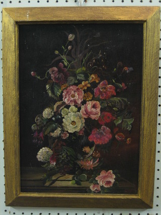 Oil painting on board, still life, vase of flowers