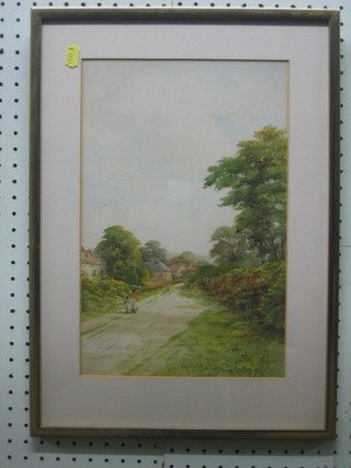 George  Oyston, watercolour drawing "Lane with Figures" signed and dated 1924 14" x 9"