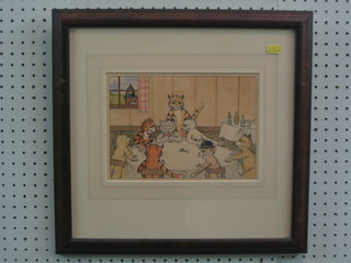 After Louis Waine, a coloured print "The Cats Card School" 7" x 10"
