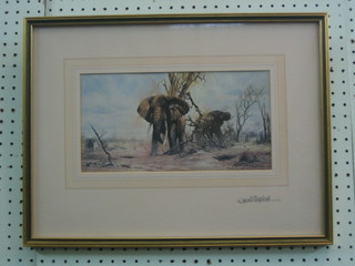David Shepherd, a coloured print "Elephants" 6" x 12" signed in the margin and on the reverse