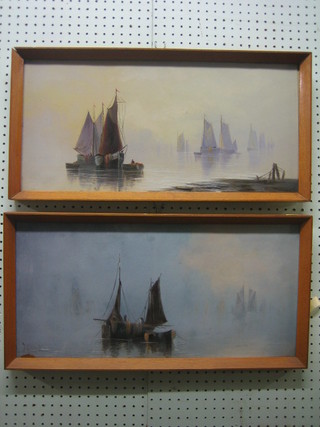 A pair of 19th Century oil paintings on board "Study of Fishing Boats" indistinctly signed 10" x 23"