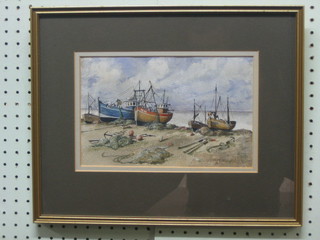 Anthony Hill, watercolour, "Fishing Boats at Hastings" 6" x 10"