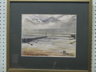 Anthony Hill, watercolour, "Winter Sea, Sussex Coast" 8" x 11"