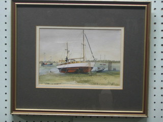 Anthony Hill, watercolour "Boat in Chichester Harbour" 6" x 8 1/2"