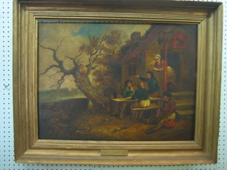 An 18th/19th Century oil on board "Sailors Conversation" contained in a gilt frame marked G Moorland 18" x 24"