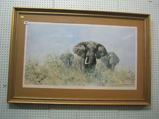 After David Shepherd, a coloured print "Three Happy Jumbos" signed in the margin 18" x 32"