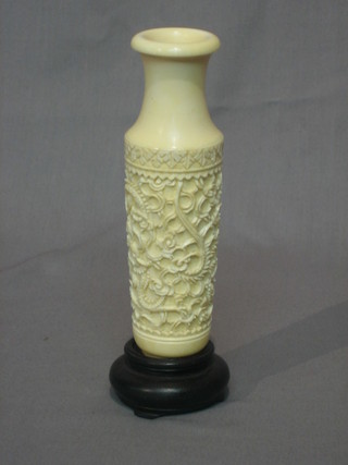 A carved ivory vase of club form 6"