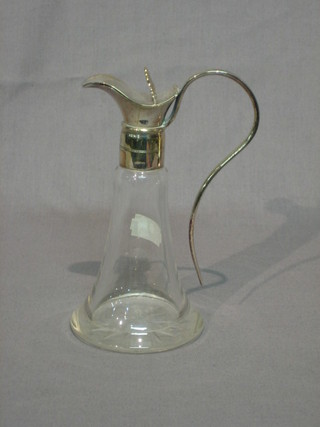 A Victorian waisted glass whiskey ewer with plated mounts 5"