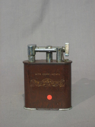 The Classic Jumbo chrome and brown Bakelite cigarette lighter marked with The Compliments of The News of The World 4"