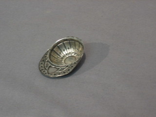 A Georgian embossed silver caddy spoon in the form of a jockey's cap, marked Ridefy?