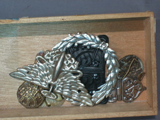 A small white metal buckle, a black buckle, a small collection of costume jewellery etc