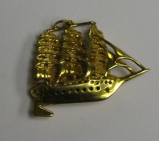 A 9ct gold pendant in the form of a 3 masted galleon