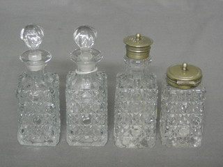 4 cut glass condiment bottles