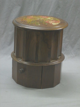 A Victorian circular mahogany commode with hinged lid 16"